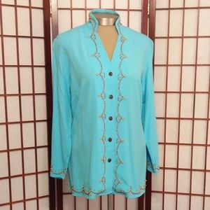 3/$15 CLOSET CLOSING TURQUOISE BEADED BLOUSE